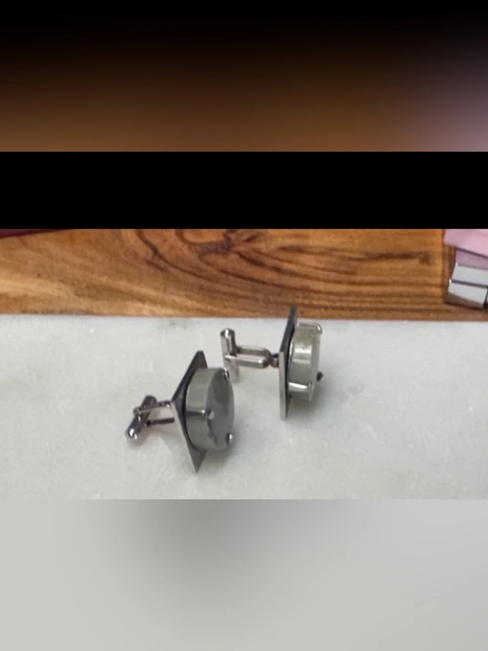 Vintage mid-century Destino cufflinks feature distinctive domed gray stones.